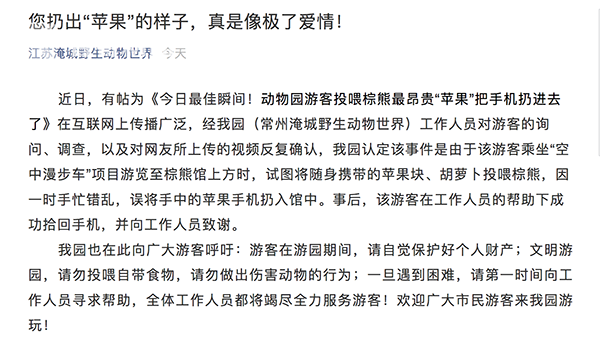 最貴投喂！游客誤將iPhone當蘋果投喂棕熊